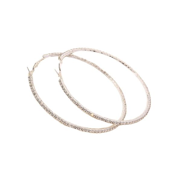 Rhinestone Crystal Super Sparkle Large Hoop Earrings Silver Tone Women’s Size OS - Picture 1 of 4